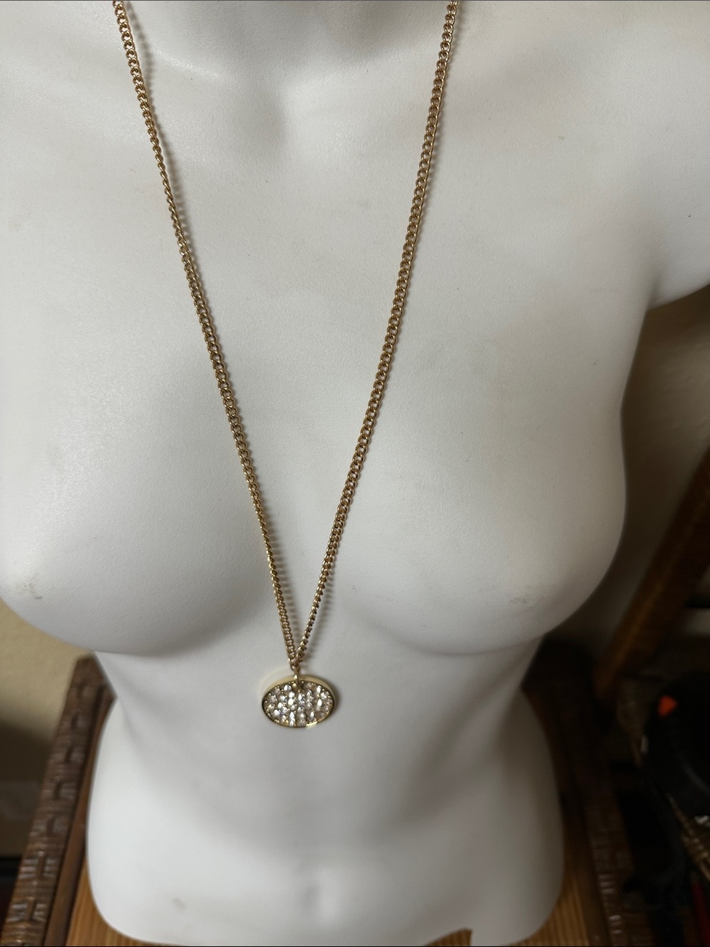 Guess by Marciano Gold Tone Crystal Oval Pendant Necklace